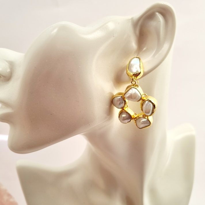 Pearl Vermeil Drop Flower Earrings