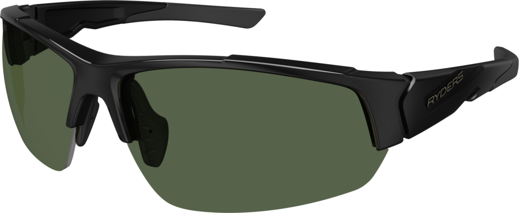 RYDERS EYEWEAR STRIDER MATTE BLACK FRAME GREEN LENS antiFOG veloPOLAR