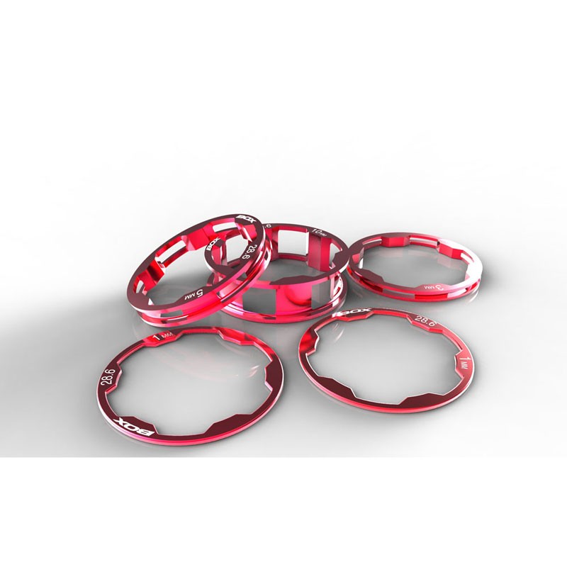 BOX Zero stem spacers Kit 1 1/8' 10, 5, 3,1(2pcs)mm Red